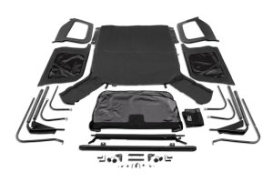 Jeep Wrangler TJ Soft Top - Rugged Ridge - Complete w/Half Frame, Tinted Windows, Black Diamond Fabric - Black - `97-`06
